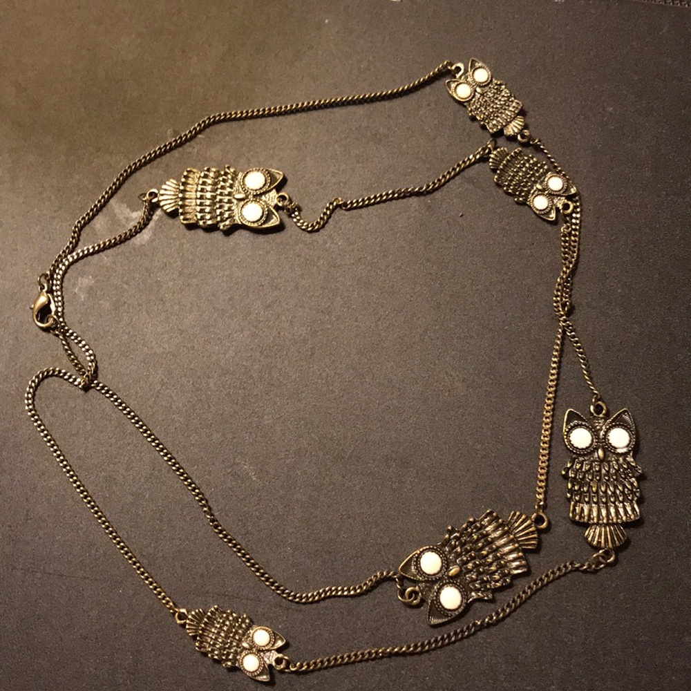 Long Bronze Owl Necklace